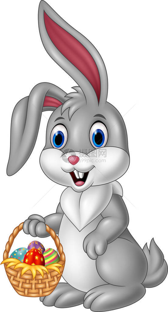 拿着复活节篮子的卡通兔子图片