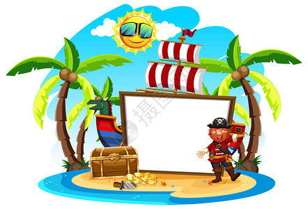 海盗船长和白色横幅插图图片