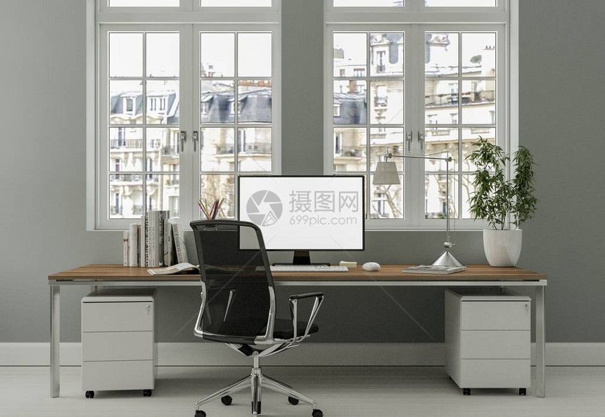 现代白色办公室内部设计3图片