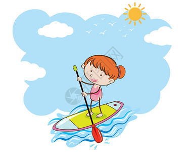 一个女孩做站起来桨板插图图片