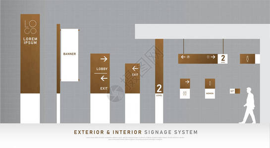 外部和内部标牌木制概念方向杆壁挂和交通标志系统设计模板集用于标识文本白色和木质企业标背景图片