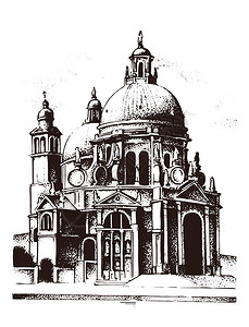 历史悠久的老建筑在威尼斯的门面哥特式巴洛克风格街道古老建筑学在意大利白色背景上的欧洲城市矢量图背景图片