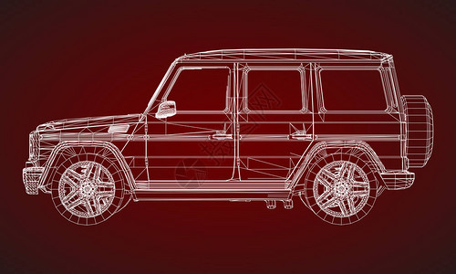 具有经典设计的溢价框架SUV模型红色背景白多边形三角方图片