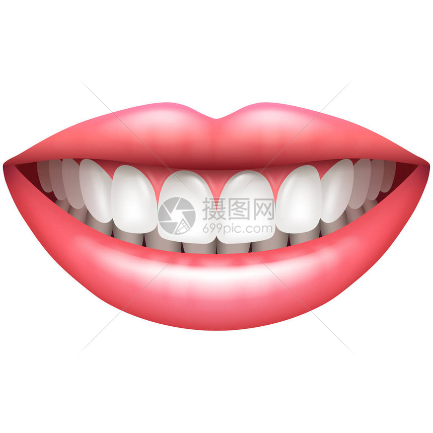 健康的牙齿美丽的女人笑容在白色矢量图片
