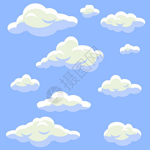 蓝色天空矢量组隔开的卡通云层fluffy云层平坦风格背景图片