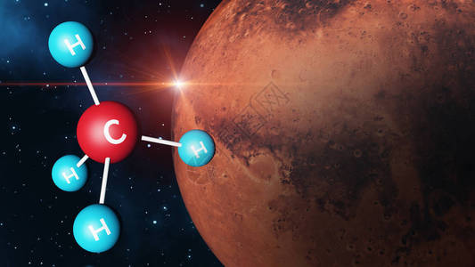 具有火星背景的甲烷分子图片