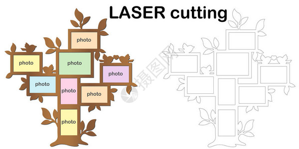 带有用于激光切割的相框的家谱相框拼贴画用于木材和金属的模图片