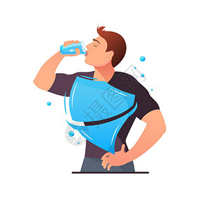 冰袋人在喝水保护身体人体正常水位插画