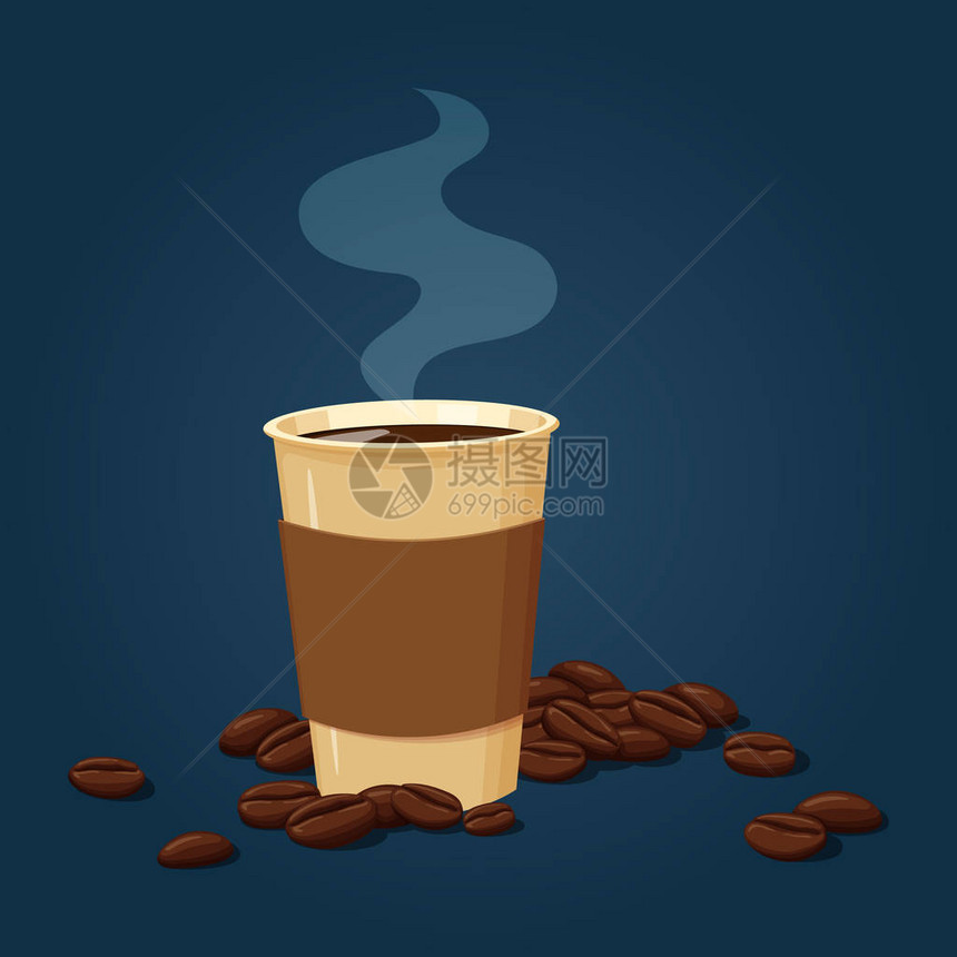 矢量说明一个充斥着咖啡豆的热咖啡图片