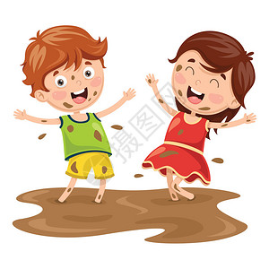 儿童在泥中玩图片
