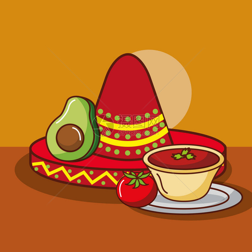 含帽子装饰矢量插图的墨西哥食用图片
