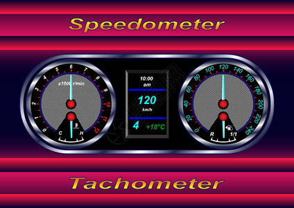 现实的汽车仪表板速度计和时速计图片