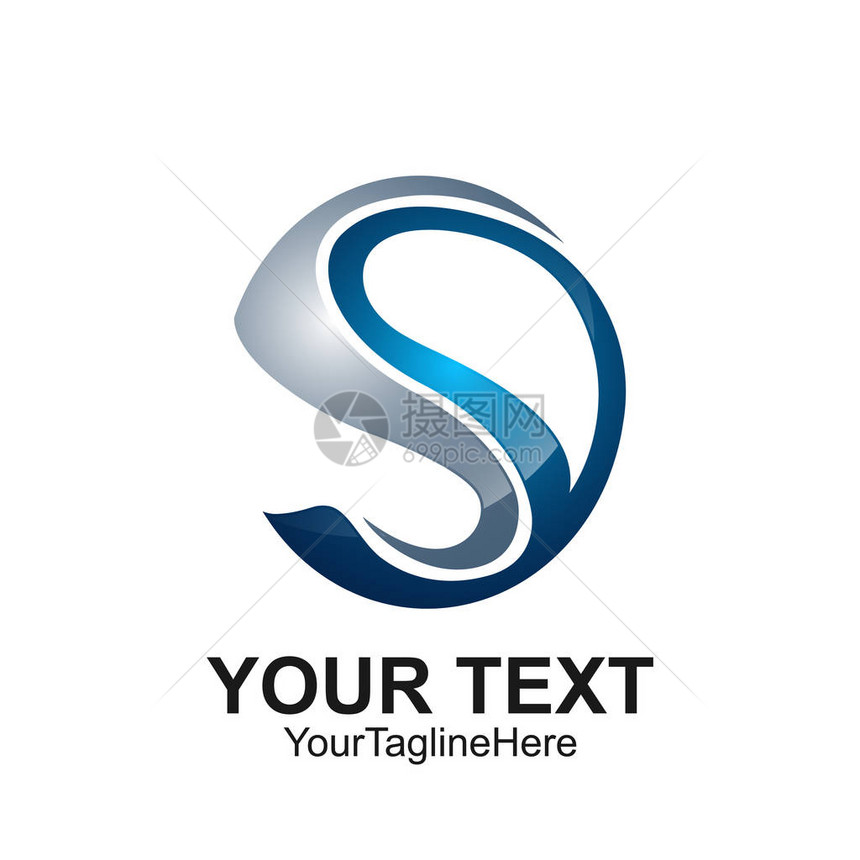 字母S标志设计模板彩色银蓝色圆圈设计图片