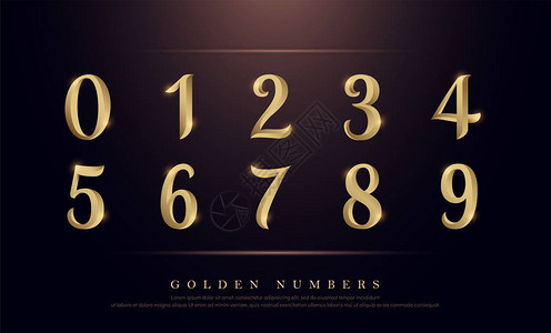 优雅的数字金色属铬字母体为标志海报邀请设置数字排版经典风格的金色图片