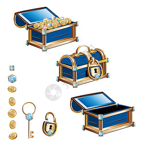 藏金币和宝石的宝箱矢量图片