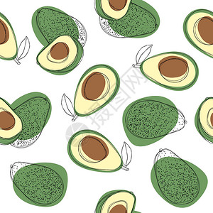 Avocado无缝模式用孤立的白色背景手工背景图片