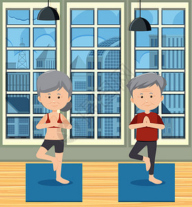参加瑜伽活动的健康老年图片