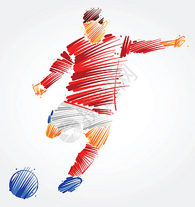 竞彩足球足球运动员踢球由光背景彩插画
