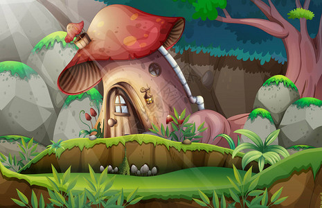 森林插图中的蘑菇屋图片