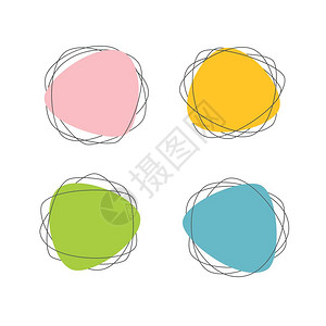 粉色蓝色黄色和绿色贴纸污渍五颜六色的污渍用电线设计的背景图片