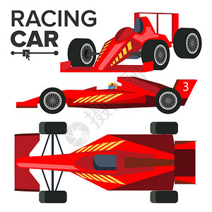 拉法拉利赛车Bolid矢量红色赛车正面侧面背面视插画