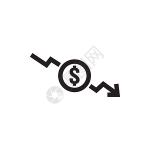 成本下降美元减少图标带有箭头的货币符号拉伸上升下降低业务成本插画
