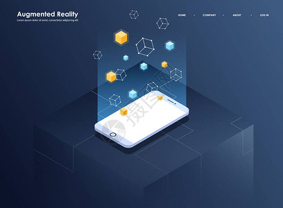 增强现实概念等距横幅移动应用程序和网站的平面设计模板虚拟图片