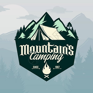 犹他州南部矢量山区露营和户外娱乐标志旅游徒步旅行插画