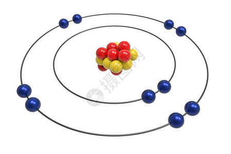 具有质子中子和电子的氖原子的玻尔模型科学与化学概图片