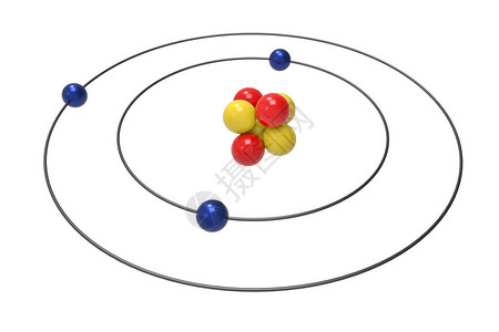 具有质子中子和电子的锂原子的玻尔模型科学与化学概图片