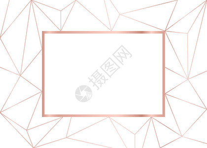 白色粉红色金线条的简约几何框架背景图片