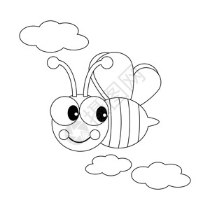 蜜蜂在白色背景上的云彩插图矢量插图背景图片