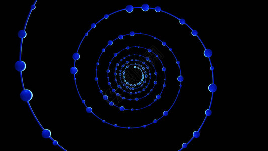 黑色背景上的蓝色圆圈螺旋形状图片
