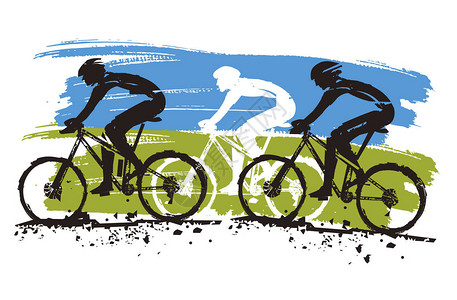 山地自行车比赛Grunge山地自行车比赛的程式化插图在白色背景上隔离图片