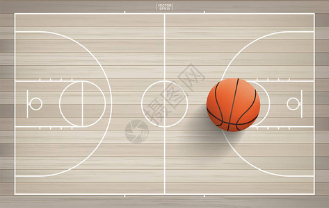 篮球场背景上的篮球矢量插图图片