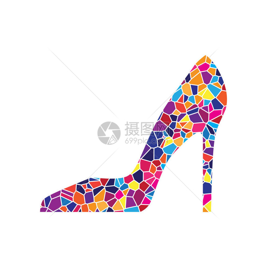 女鞋标志向量白色背景上的彩色玻璃图标多彩的图片