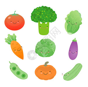 一套蔬菜卡通图标矢量图图片