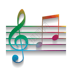 音乐小提琴谱号标志G谱号和音符GH向量彩色图标图片