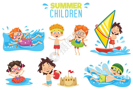 夏季儿童的矢量插画图片
