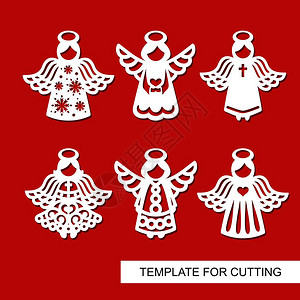 圣诞装饰天使剪影集用于激光切割木雕剪纸和印刷的模板圣诞树的图片