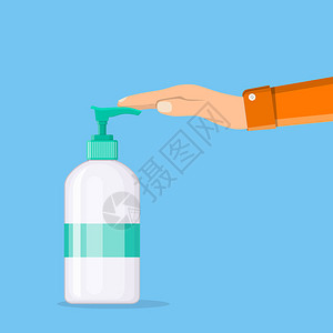 洗人手装有喷洒器的液体抗菌肥皂瓶防湿剂消毒卫生皮肤护理概念图片