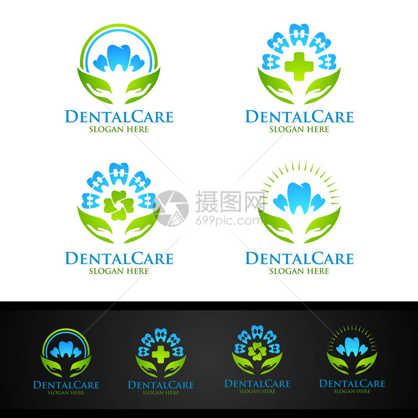 牙齿抽象设计矢量模板牙医口腔学医生Logotyp图片