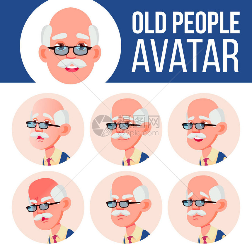 老人头像集向量面对情绪高级人物肖像老年人老化面部图片