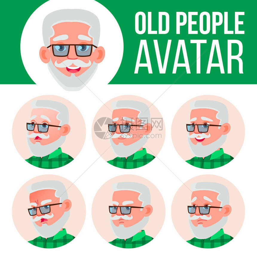老人头像集向量面对情绪高级人物肖像老年人老化感慨图片