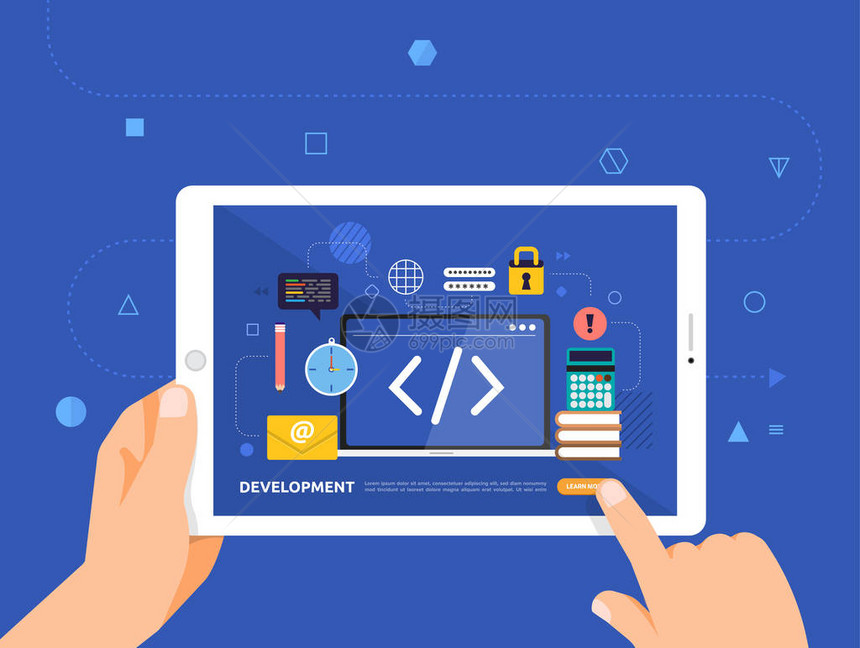 插图设计concpt电子学习用手点击平板电脑在线课程代码开图片