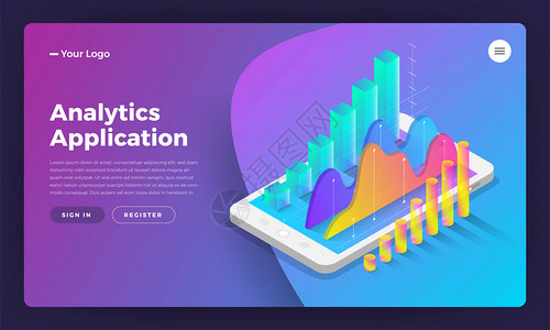 样机登陆页面网站等距设计概念移动应用分析工背景图片