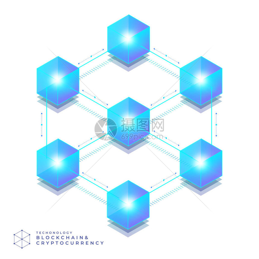 平板设计概念块链和加密货币技术图片