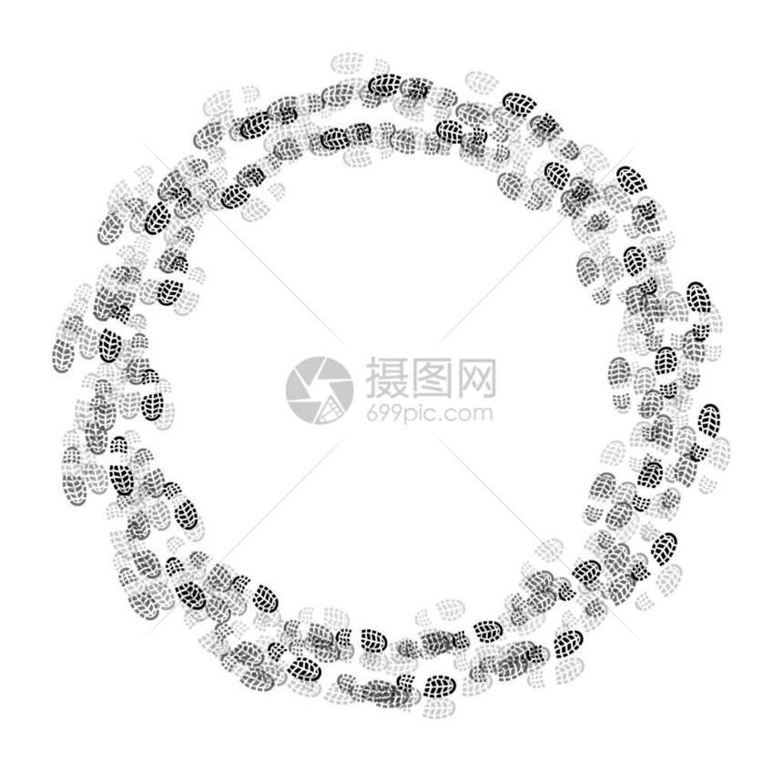 白色背景上孤立的圆形灰色和黑色鞋轨图片