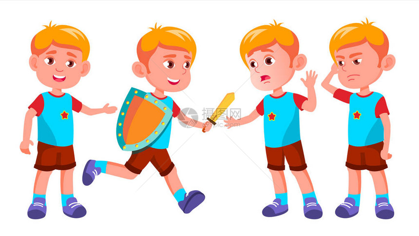 男孩幼儿园孩子姿势设置向量快乐的儿童角色保姆用于广告问候语公告设计孤图片