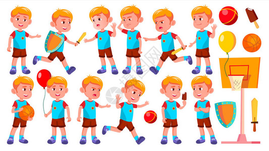 无兄弟不篮球男孩幼儿园孩子姿势设置向量小孩子幸福享乐用于网页小册子海报设计孤插画